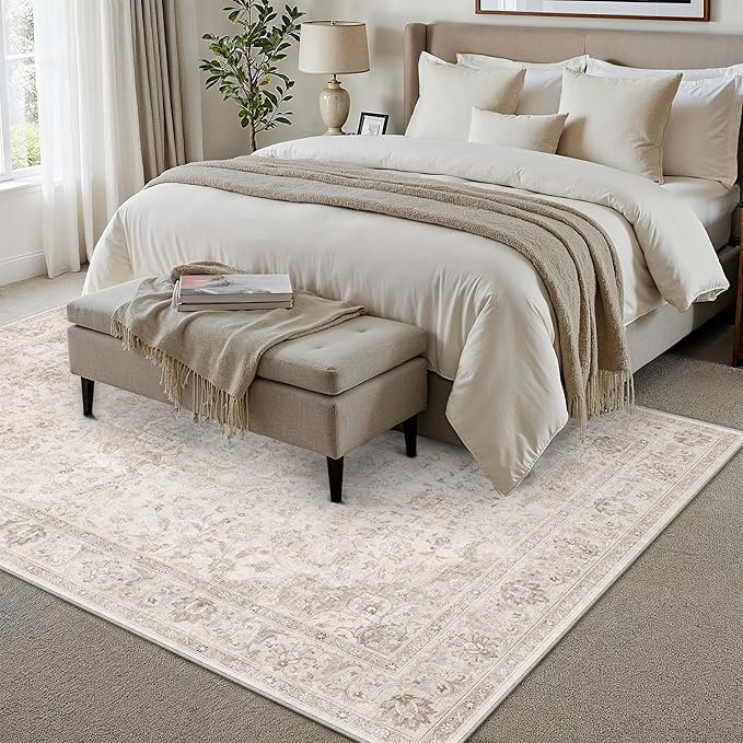 HUGEAR Area Rug 8x10 Vintage Beige Machine Washable Living Room Rugs Thin - Image 4