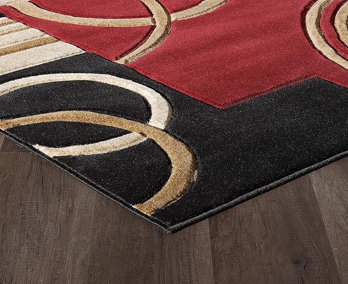 GLORY RUGS Area Rug Modern 5x7 Dark Red Soft Hand Carved Contemporary Floor - Image 6
