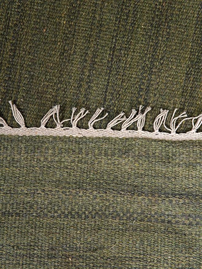 Rugsotic Carpets Hand Woven Flat Weave Kilim Wool 6'x9' Area Rug Solid Olive - Image 7