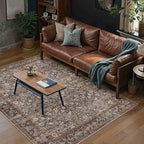 HUGEAR 3x5 Machine Washable Rugs Tradition Brown Hallway Area Rug Indoor Accent by HUGEAR