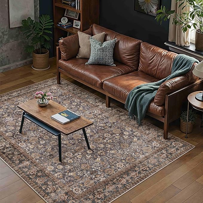 HUGEAR 3x5 Machine Washable Rugs Tradition Brown Hallway Area Rug Indoor Accent by HUGEAR