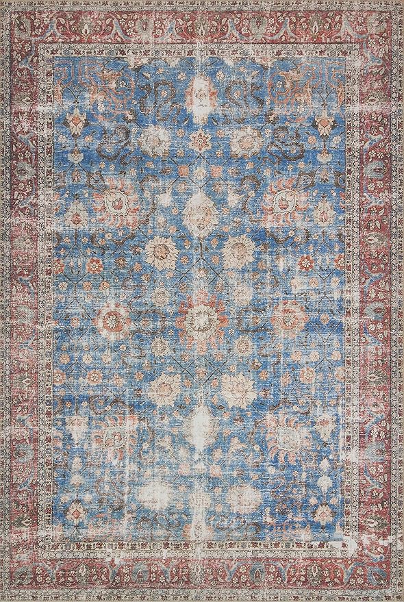 Loloi Loren Collection LQ-01 Blue/Brick 7'-6" x 9'-6" Area Rug by Loloi