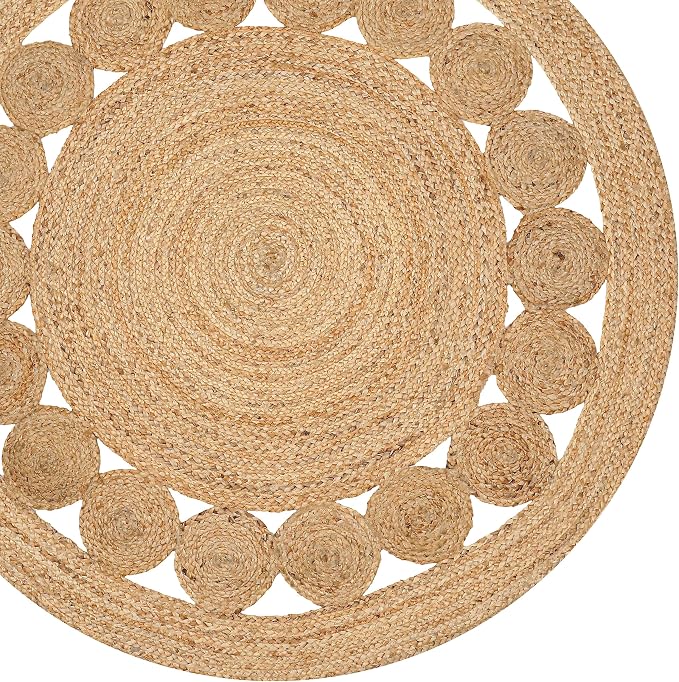 Savi Home Jute Area Rug Handwoven- 4 feet Round- Natural Beige - Image 6