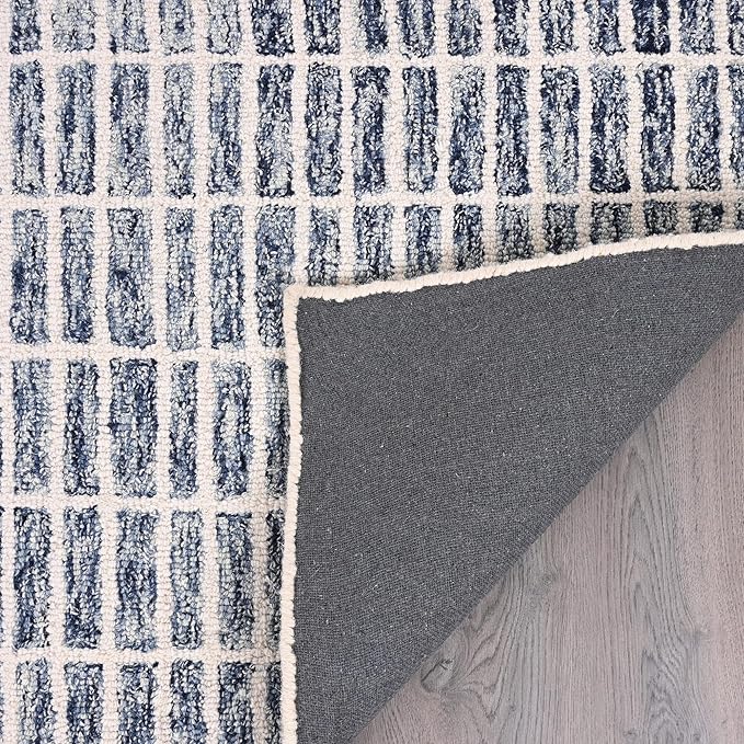 Hand-Tufted 100% Wool Area Rug – Unique Modern Geometric Grid Pattern, Soft - Image 4