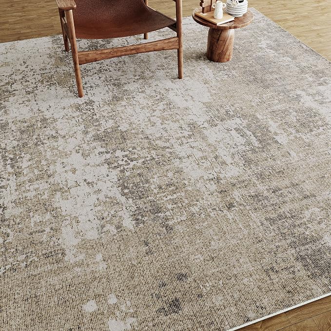 Modern Abstract Beige Gray Area Rug 2x8 Hallway Runner Machine Washable Carpet - Image 9