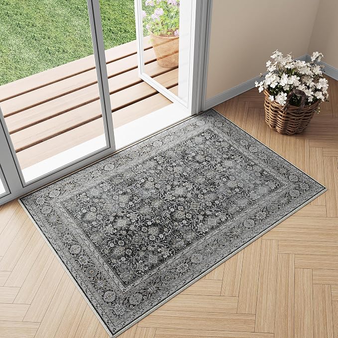 Black Entryway Rug 2x3 Vintage Area Carpet Indoor Kitchen Washable Door Mat - Image 5