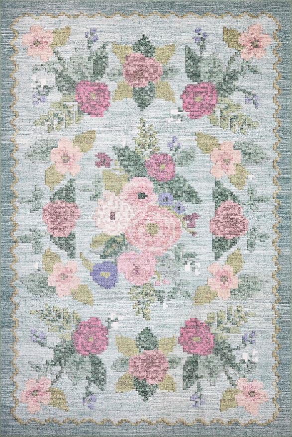 Loloi Rifle Paper Co. Rosa Collection RSA-02 Sky 2'-6" x 9'-6" Runner Rug - Image 2
