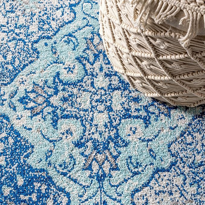 JONATHAN Y Boho Vintage Cream/Blue 5x5 Square Area Rug, Bohemian Flair Medallion - Image 3