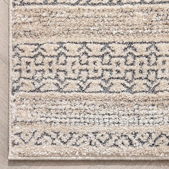 Well Woven Francesca Beige Tribal Geometric Distressed High-Lo Pile Runner Rug - Image 4