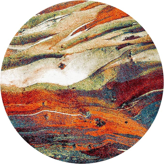 SAFAVIEH Glacier Collection 5'3" Round Red/Green GLA126Q Modern Abstract - Image 3