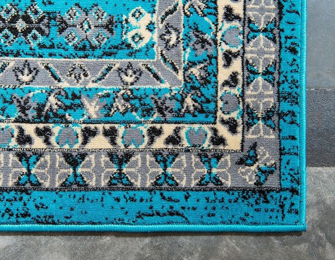Unique Loom Taftan Collection Border Geometric Tribal Inspired Design Area Rug - Image 8